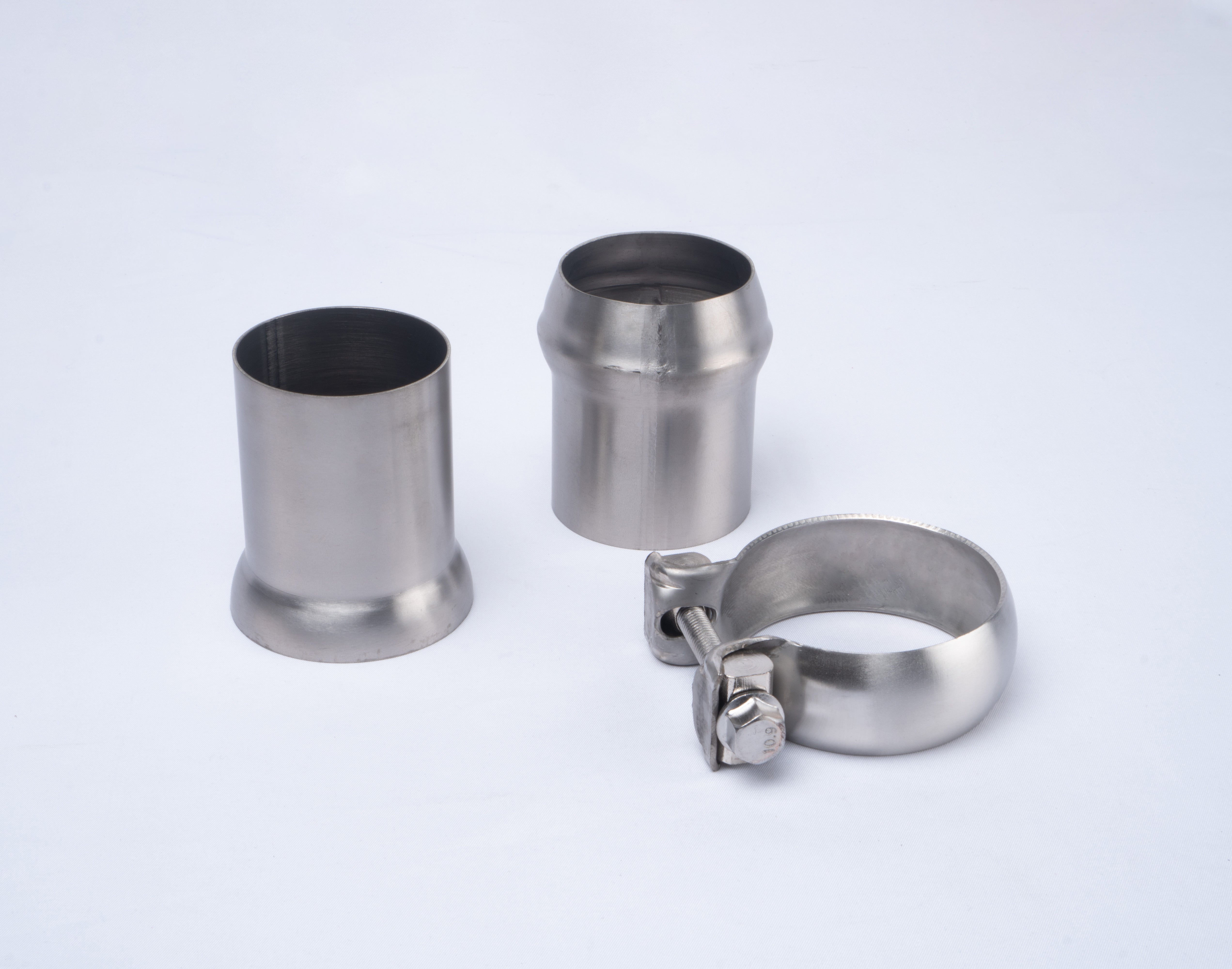 Titanium ball socket exhaust connector close-up